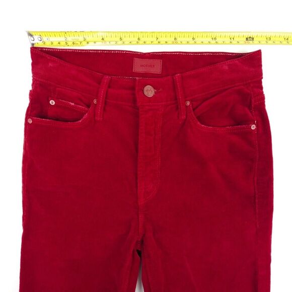 MOTHER Mid Rise Dazzler Ankle Corduroy Pants Hopscotch Garnet Red Boho Grunge 24 - Picture 4 of 11